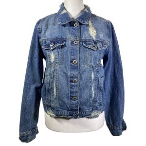 HIGHWAY JEANS Distressed Denim Jacket long sleeves Button closure Women's tag M